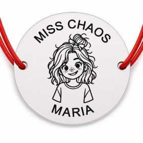 Brățară argint 925 cu nume gravat, MISS CHAOS, șnur roșu