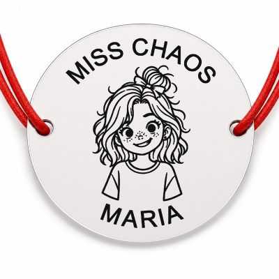 Brățară argint 925 cu nume gravat, MISS CHAOS, șnur roșu