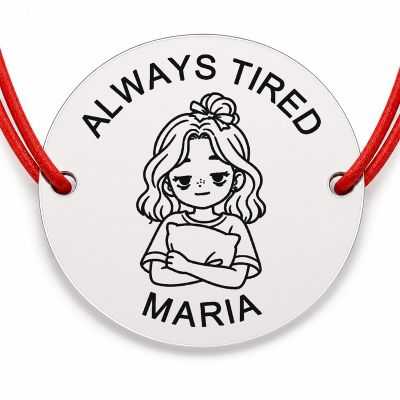 Brățară argint 925 nume gravat, ALWAYS TIRED, șnur roșu