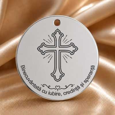 Banut Mot Botez Argint 925 cu Cruciulita si Mesaj de Binecuvantare 22mm 0.3mm - fetita sau baietel - S0246