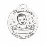 Bănuț cu poza copilului gravată – Prima băiță | argint 925, 25 mm | simoshop