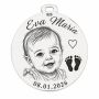 Bănuț cu poza copilului și amprenta tălpiței gravate – Amprenta iubirii | argint 925, 25 mm | simoshop