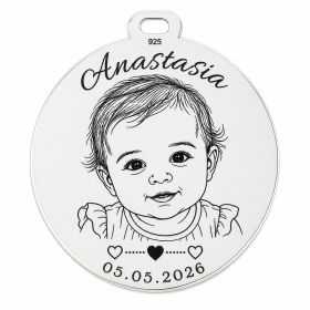 Set 3 bănuți cu poza copilului gravată – Aceeași poză, trei inimi | argint 925, 25 mm | simoshop