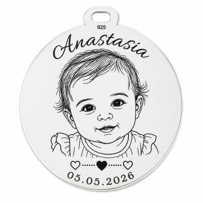 Set 3 bănuți cu poza copilului gravată – Aceeași poză, trei inimi | argint 925, 25 mm | simoshop