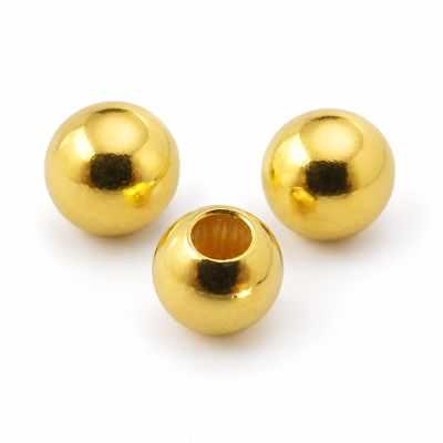 Biluțe argint 925 placate cu aur, netede, pentru brățări, 3 mm, gaură 1,2 mm - G1481