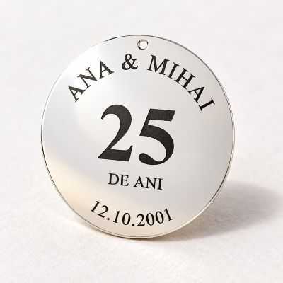 Medalion Nunta de Argint din Argint 925 „25 de Ani" – Cadou Aniversare 25 de Ani de Căsătorie, 30 mm – N0031
