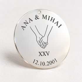 Medalion Nunta de Argint din Argint 925 „Mâini Împreunate" – Cadou Aniversare 25 de Ani de Căsătorie, 30 mm – N0032