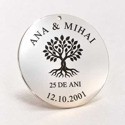 Medalion Nunta de Argint din Argint 925 „Copacul Vieții" – Cadou Aniversare 25 de Ani de Căsătorie, 30 mm – N0033