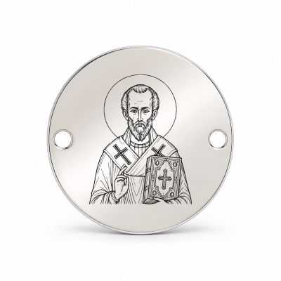 Bănuț argint 925 gravat Sfântul Dionisie Areopagitul, Ø 16,5 mm, cu două găuri — R0056