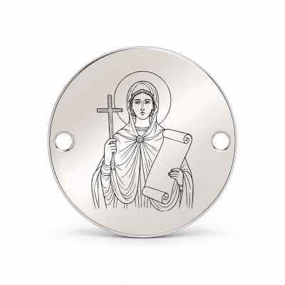 Bănuț argint 925 gravat Sfânta Muceniță Eugenia, Ø 16,5 mm, cu două găuri — R0059