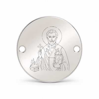 Bănuț argint 925 gravat Sfântul Ciprian, Ø 16,5 mm, cu două găuri — R0317
