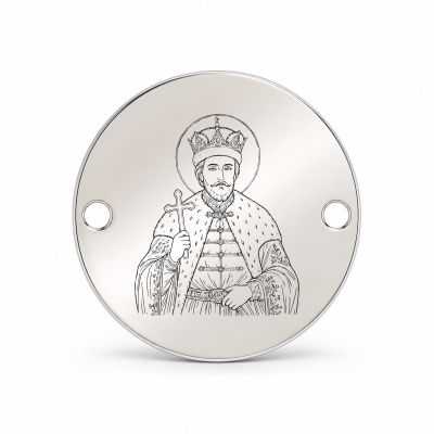 Bănuț argint 925 gravat Sfântul Constantin Brâncoveanu, Ø 16,5 mm, cu două găuri — R0322