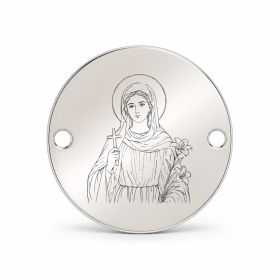 Bănuț argint 925 gravat Sfânta Iustina, Ø 16,5 mm, cu două găuri — R0327