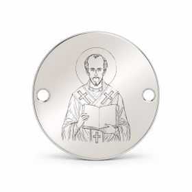Bănuț argint 925 gravat Sfântul Ioan Gură de Aur, Ø 16,5 mm, cu două găuri — R0328