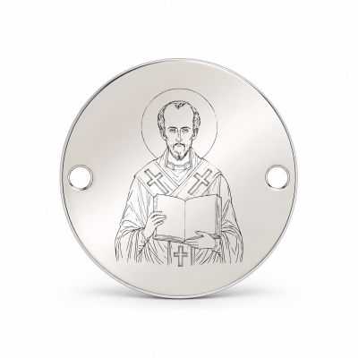 Bănuț argint 925 gravat Sfântul Ioan Gură de Aur, Ø 16,5 mm, cu două găuri — R0328