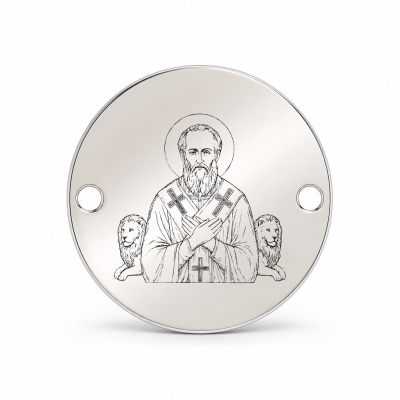 Bănuț argint 925 gravat Sfântul Ignatie Teoforul, Ø 16,5 mm, cu două găuri — R0330