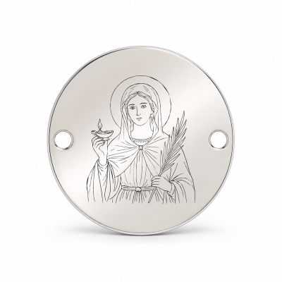 Bănuț argint 925 gravat Sfânta Muceniță Lucia, Ø 16,5 mm, cu două găuri — R0334