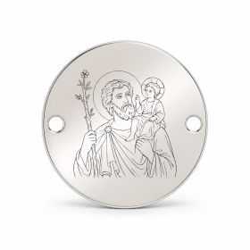 Bănuț argint 925 gravat Sfântul Mucenic Hristofor, Ø 16,5 mm, cu două găuri — R0335