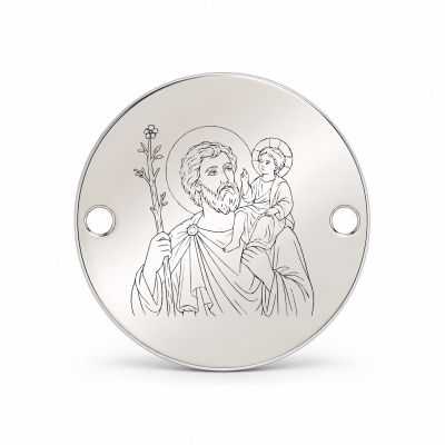 Bănuț argint 925 gravat Sfântul Mucenic Hristofor, Ø 16,5 mm, cu două găuri — R0335