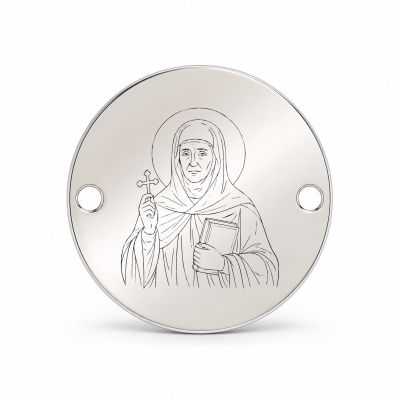 Bănuț argint 925 gravat Sfânta Cuvioasă Domnica, Ø 16,5 mm, cu două găuri — R0336