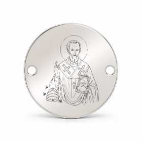 Bănuț argint 925 gravat Sfântul Ierarh Ambrozie, Ø 16,5 mm, cu două găuri — R0342