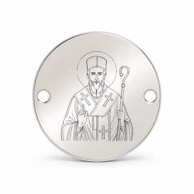 Bănuț argint 925 gravat Sfântul Ghelasie de la Râmeț, Ø 16,5 mm, cu două găuri — R0350