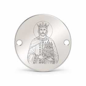 Bănuț argint 925 gravat Sfântul Voievod Neagoe Basarab, Ø 16,5 mm, cu două găuri — R0353
