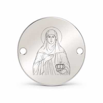 Bănuț argint 925 gravat Sfânta Cuvioasă Teofana Basarab, Ø 16,5 mm, cu două găuri — R0354