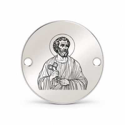 Bănuț argint 925 gravat Sfântul Apostol Petru, Ø 16,5 mm, cu două găuri — R0939