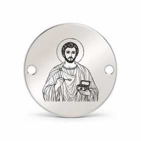 Bănuț argint 925 gravat Sfântul Cosma, doctor fără arginți, Ø 16,5 mm, cu două găuri — R0943