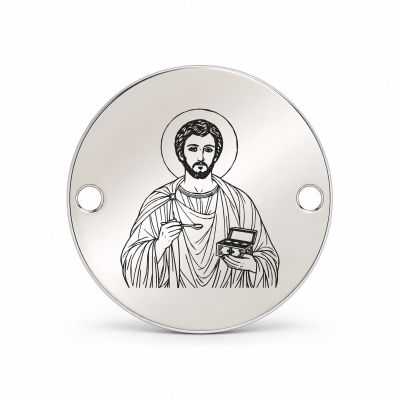 Bănuț argint 925 gravat Sfântul Cosma, doctor fără arginți, Ø 16,5 mm, cu două găuri — R0943