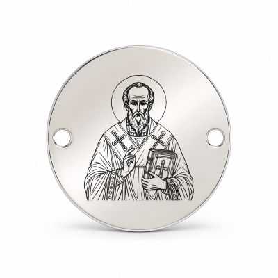 Bănuț argint 925 gravat Sfântul Ierarh Grigorie Teologul, Ø 16,5 mm, cu două găuri — R0945