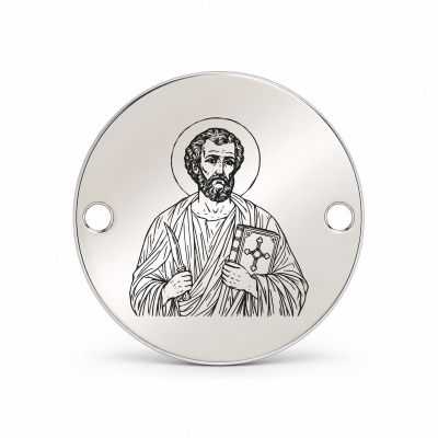 Bănuț argint 925 gravat Sfântul Apostol Bartolomeu, Ø 16,5 mm, cu două găuri — R0947