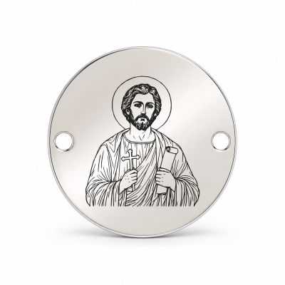 Bănuț argint 925 gravat Sfântul Apostol Iuda Tadeul, Ø 16,5 mm, cu două găuri — R0949