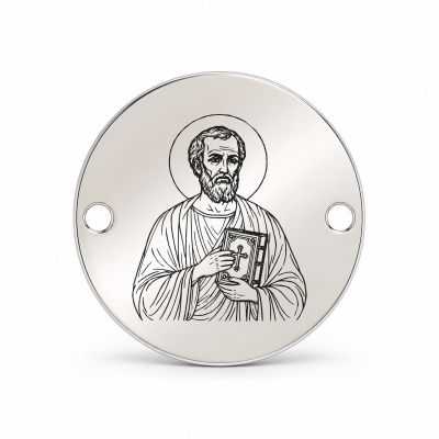 Bănuț argint 925 gravat Sfântul Apostol Varnava, Ø 16,5 mm, cu două găuri — R0951
