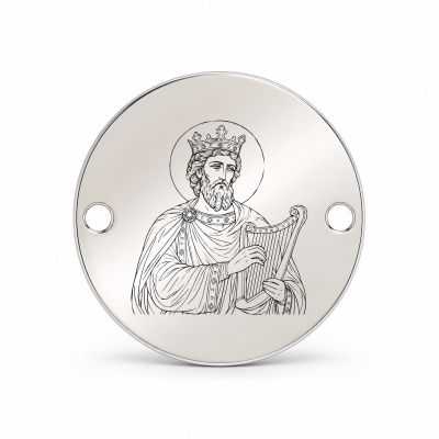 Bănuț argint 925 gravat Sfântul Prooroc și Împărat David, Ø 16,5 mm, cu două găuri — R0954