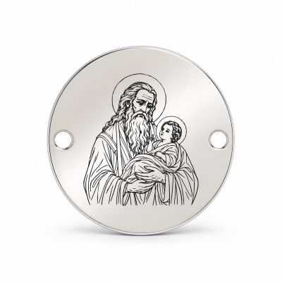 Bănuț argint 925 gravat Sfântul Simeon Primitorul de Dumnezeu, Ø 16,5 mm, cu două găuri — R0955