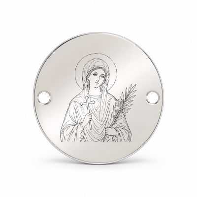 Bănuț argint 925 gravat Sfânta Muceniță Tecla, Ø 16,5 mm, cu două găuri — R0959