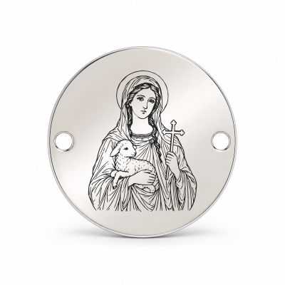 Bănuț argint 925 gravat Sfânta Muceniță Agnia, Ø 16,5 mm, cu două găuri — R0968