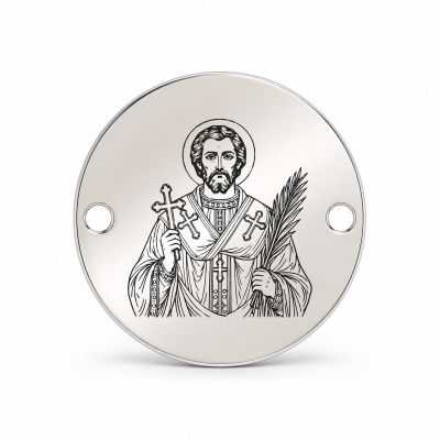 Bănuț argint 925 gravat Sfântul Mucenic Valentin, Ø 16,5 mm, cu două găuri — R0972