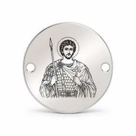 Bănuț argint 925 gravat Sfântul Mare Mucenic Teodor Stratilat, Ø 16,5 mm, cu două găuri — R0975