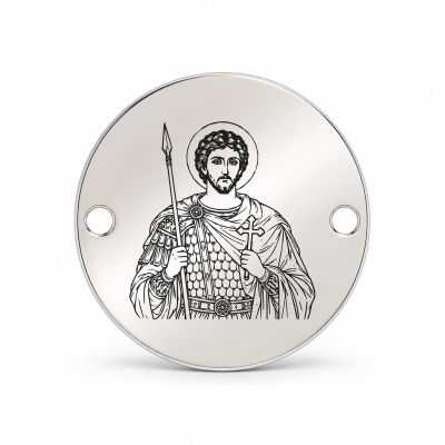 Bănuț argint 925 gravat Sfântul Mare Mucenic Teodor Stratilat, Ø 16,5 mm, cu două găuri — R0975