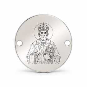 Bănuț argint 925 gravat Sfântul Ierarh Silvestru, Ø 16,5 mm, cu două găuri — R0980