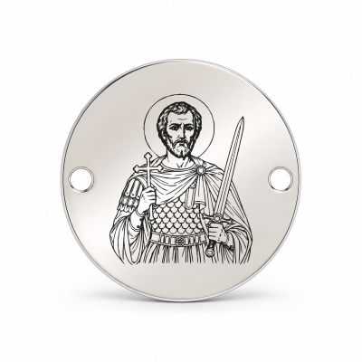 Bănuț argint 925 gravat Sfântul Mucenic Iuliu Veteranul, Ø 16,5 mm, cu două găuri — R0984