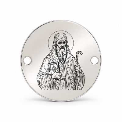Bănuț argint 925 gravat Sfântul Cuvios Ioan Casian, Ø 16,5 mm, cu două găuri — R0985