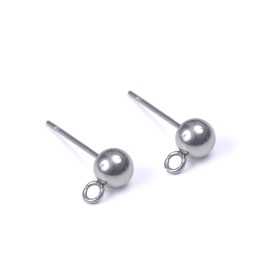 Tijă cercei inox cu biluță și buclă, 5 mm, 1 buc C094