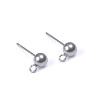 Tijă cercei inox cu biluță și buclă, 5 mm, 1 buc C094