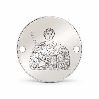 Bănuț argint 925 gravat Sfântul Mare Mucenic Mercurie, Ø 16,5 mm, cu două găuri — R0989