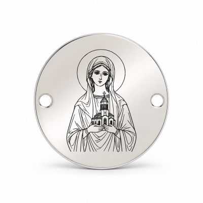 Bănuț argint 925 gravat Sfânta Muceniță Larisa, Ø 16,5 mm, cu două găuri — R0966