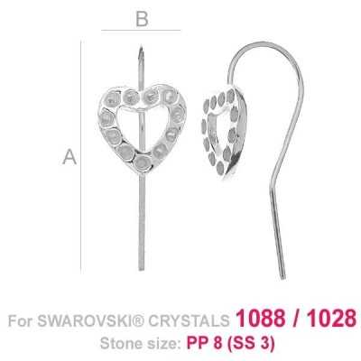 G1547-Tortita cercei din argint inimioara cu loc pentru 11 cristale swarovski PP10 - 1buc